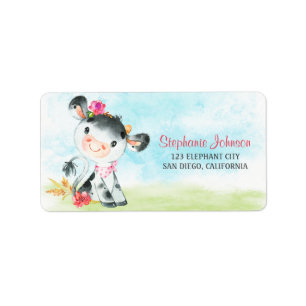 Wasserfarben Girl Cow Baby Duschfarm Adressaufkleber