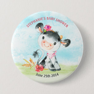 Wasserfarben Girl Cow Baby Duschfarm Button