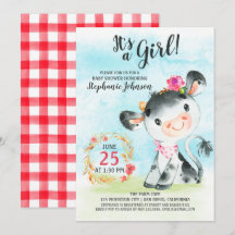 Wasserfarben Girl Cow Baby Duschfarm Einladung