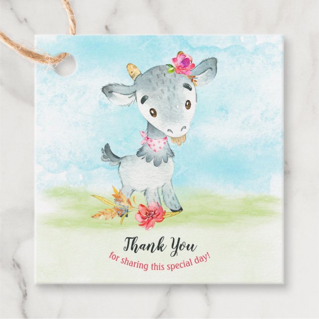 Wasserfarben Girl Goat Farm Vielen Dank Geschenkanhänger (Vorderseite)