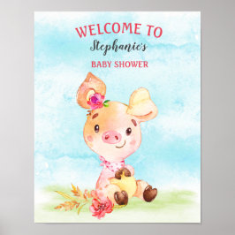 Wasserfarben Girl Piggy Baby Duschfarm Poster