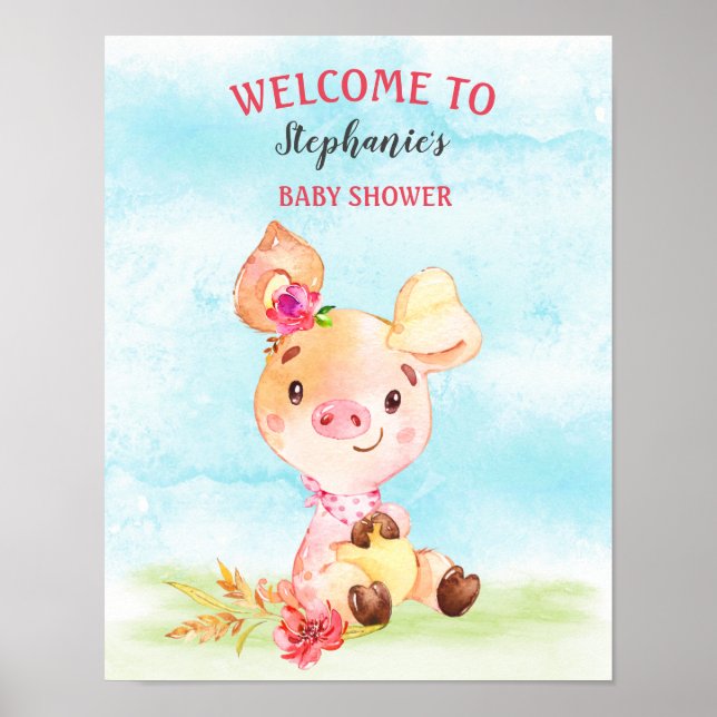 Wasserfarben Girl Piggy Baby Duschfarm Poster (Vorne)