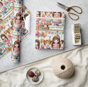 Wasserfarben Girls glücklich Geburtstags Wrapping Geschenkpapier