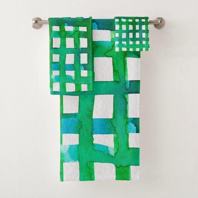 Wasserfarben-Gitter - grün Badhandtuch Set (Insitu)