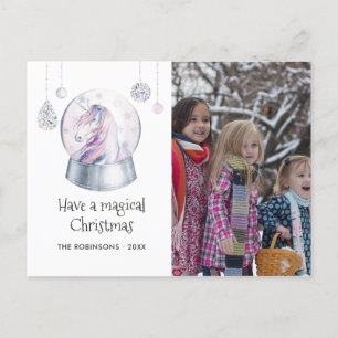Wasserfarben-Glitter-Einhorn-Winterferien-Foto Feiertagspostkarte