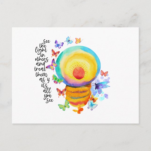Wasserfarben-Glühbirnen und Schmetterlinge Zitat Postkarte (Vorderseite)