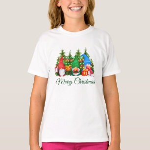 Wasserfarben Gnomes Grün Frohe Weihnachtsmädchen T-Shirt