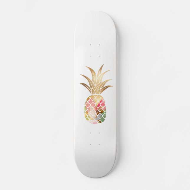 Wasserfarben Gold Ananas Skateboard (Vorderseite)