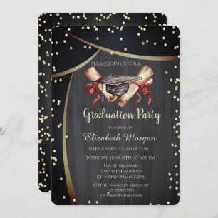 Wasserfarben-Graduierungskappe, Diamanten schwarz Einladung