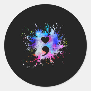 Wasserfarben-Grafik-Herz-Semikolon-Symbol Runder Aufkleber