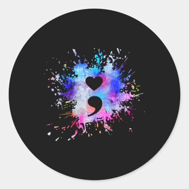 Wasserfarben-Grafik-Herz-Semikolon-Symbol Runder Aufkleber (Vorderseite)