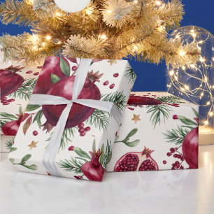 Wasserfarben-Granatapfel-Weihnachts-Botanik-Muster Geschenkpapier