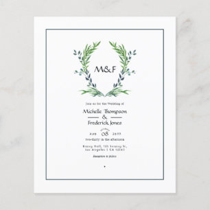 Wasserfarben-Grün-Laurel-Kamm-Monogramm-Hochzeit Flyer