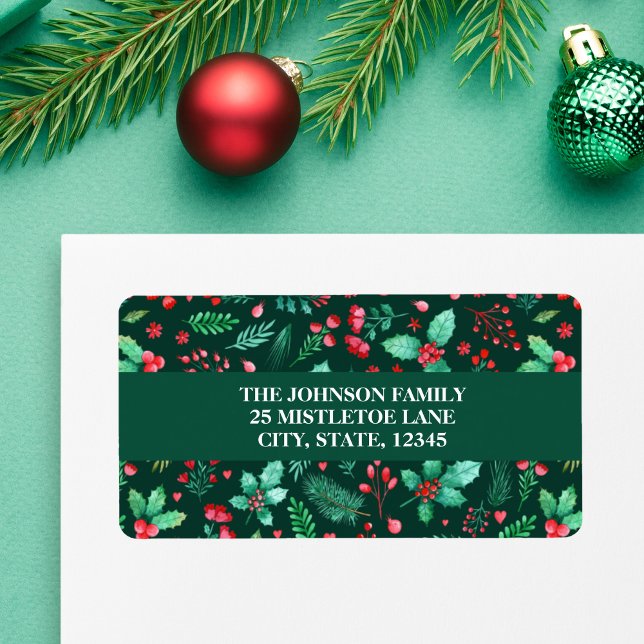 Wasserfarben Grüne Botanische Blütenwein Weihnacht Adressaufkleber (Watercolor Greenery Christmas Label)