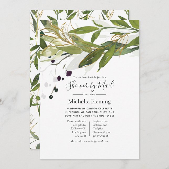 Wasserfarben-Grüne Bridal oder Babydusche per Mail Einladung (Vorne/Hinten)