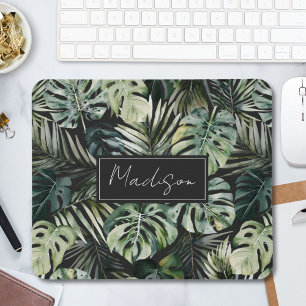 Wasserfarben-grünes tropisches Waldblätter-Muster Mousepad