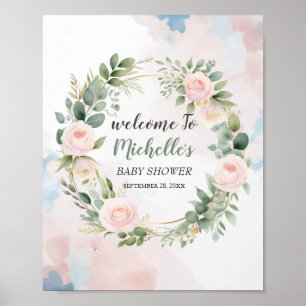 Wasserfarben-Grünzeug Mädchen-Baby-Party-Willkomme Poster