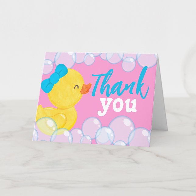 Wasserfarben Gummi Duck Pink gefaltet Danke Karte (Girl Pink Rubber Duck Folded Thank You Cards for Ducky Birthday or Duck Baby Shower)