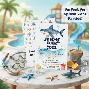 Wasserfarben-Hai-Jungs 4. Geburtstags-Poolparty  Einladung