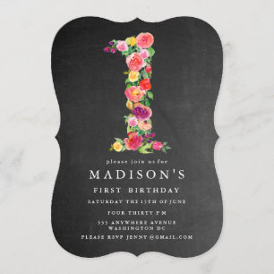 Wasserfarben-Halbpension Girls 1. Geburtstag Einla Einladung