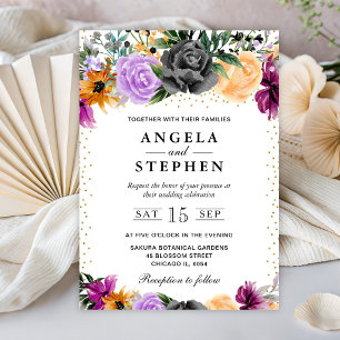 Wasserfarben-Halloween-Blumen-Hochzeit Einladung
