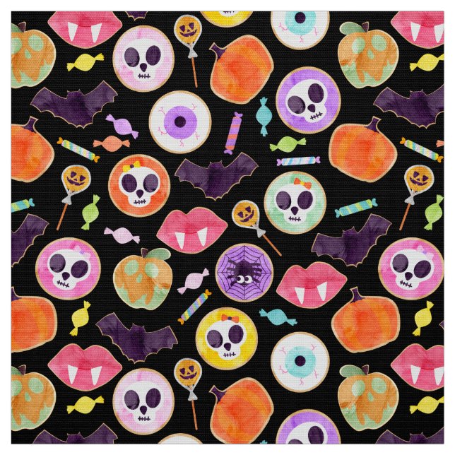 Wasserfarben Halloween Cookies Spooky Muster Stoff (Muster)