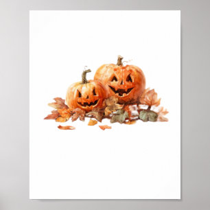Wasserfarben-Halloween-Kürbis mit Herbstblättern O Poster