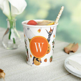 Wasserfarben Halloween-Mode-Mädchen Hexenmongram Pappbecher