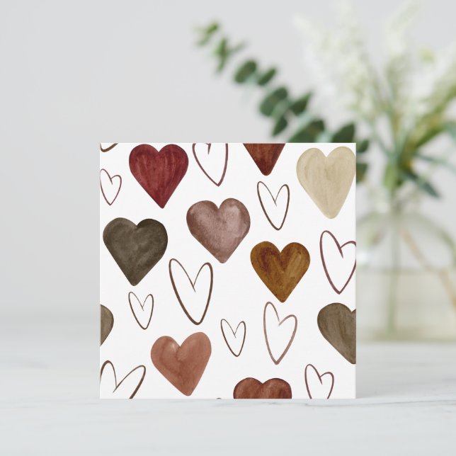 Wasserfarben Hand Ausgezeichnete Linien Herz Skizz Dankeskarte (Stehend Vorderseite)