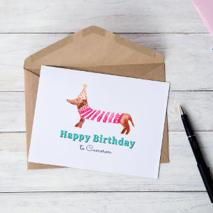 Wasserfarben Hand Gezeichnet Dackel Hund Geburtsta Karte