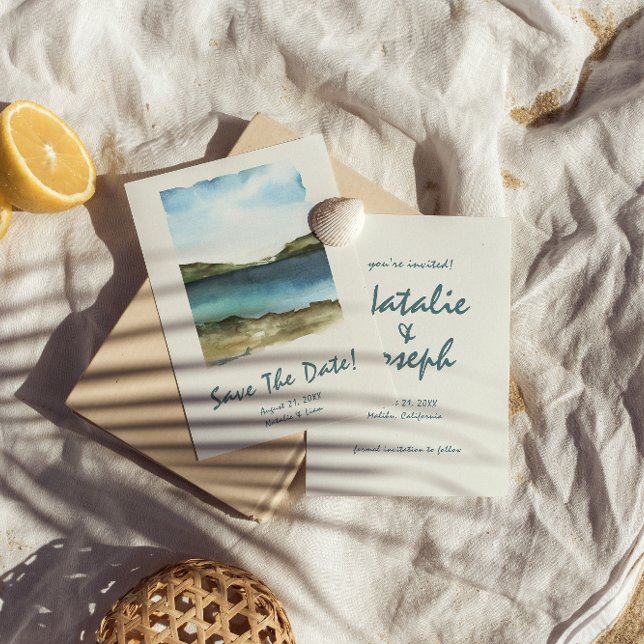 Wasserfarben Hand gezogen Strand Retro Einzigartig Save The Date (Von Creator hochgeladen)