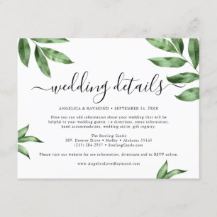 Wasserfarben, handbemalte Grünpflanzen Hochzeit Begleitkarte