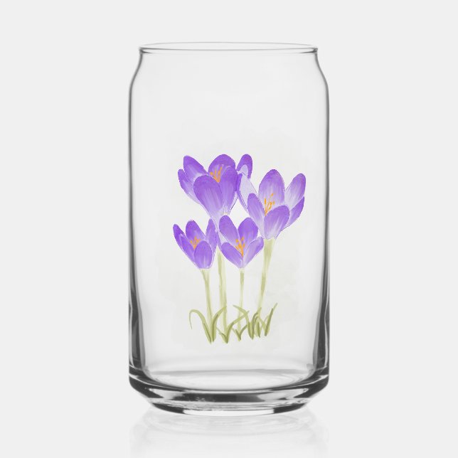 Wasserfarben Handbemalte Lila Crocus-Blume Dosenglas (Vorderseite)