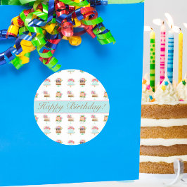 Wasserfarben Happy Birthday Floral Geburtstagskuch Runder Aufkleber