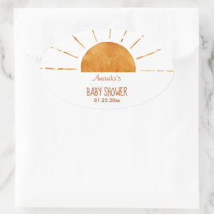 Wasserfarben Happy Yellow Sunshine Boho Babydusche Ovaler Aufkleber