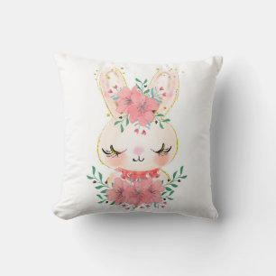 Wasserfarben-Hase mit Blumen-Wurfkissen Kissen