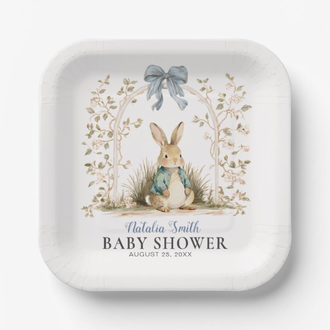 Wasserfarben-Hasen-Blumenbogen-Baby-Party Pappteller (Vorderseite)