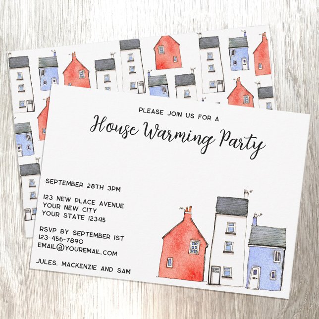 Wasserfarben Häuser Erwärmung Party Einladung (Watercolor houses custom personalized housewarming party invitation)