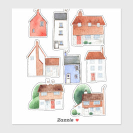 Wasserfarben-Häuser und Hütten Aufkleber