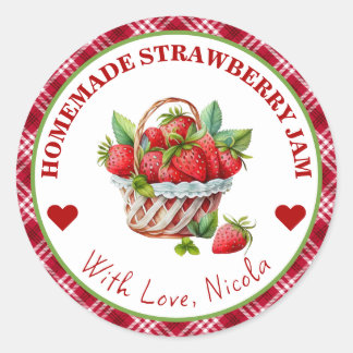 Wasserfarben, hausgemachte Erdbeeren, Jam Label Runder Aufkleber