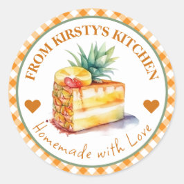 Wasserfarben, hausgemachte Gingham-Ananas-Kuchen-E Runder Aufkleber