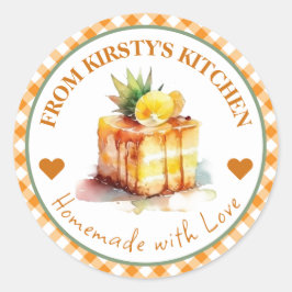 Wasserfarben, hausgemachte Gingham-Ananas-Kuchen-E Runder Aufkleber