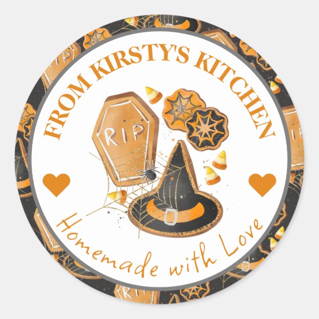 Wasserfarben, hausgemachte rustikale Halloween-Coo Runder Aufkleber (Vorderseite)