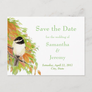 Wasserfarben Herbst Fall Chickadee Save the Date Ankündigungspostkarte
