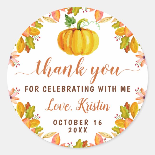 Wasserfarben Herbst Florpumpenfallen Danke Runder Aufkleber (Vorderseite)