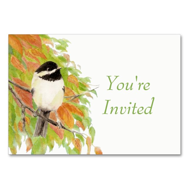 Wasserfarben Herbst Herbst Chickadee Bird Wedding Tischnummer (Vorderseite)