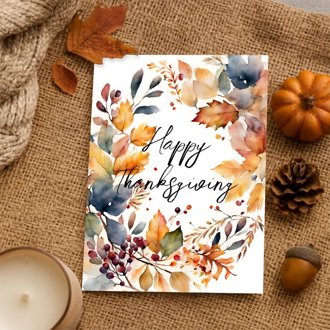 Wasserfarben Herbstfeuer glücklich Thanksgiving Postkarte (Von Creator hochgeladen)