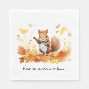 Wasserfarben-Herbsthörnchen mit Blätter Serviette