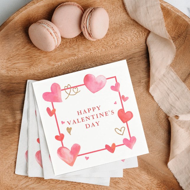Wasserfarben-Herz-Rahmen Valentine Serviette (Celebrate Valentine's day with these beautiful napkins with watercolor pink hearts.)