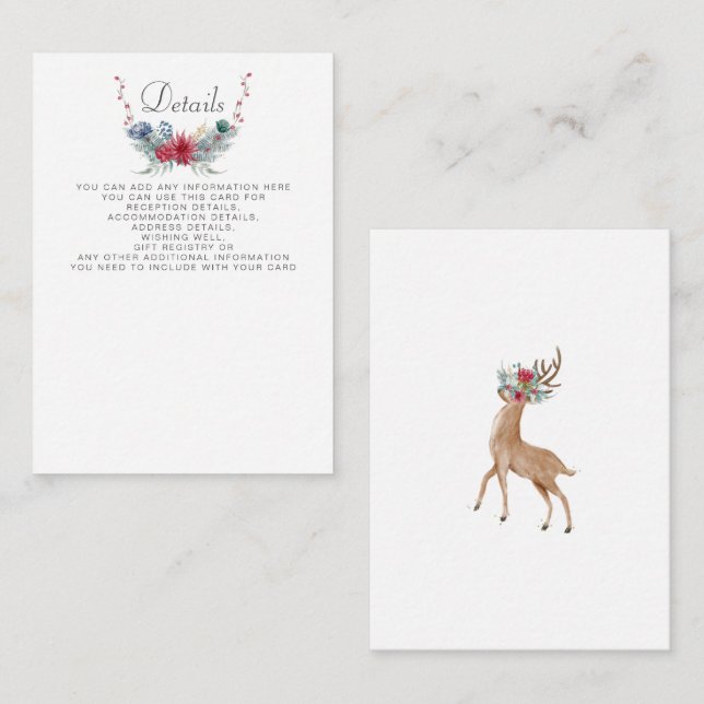 Wasserfarben-Hirsch-Blumenkiefer Winterhochzeit Begleitkarte (Vorne/Hinten)